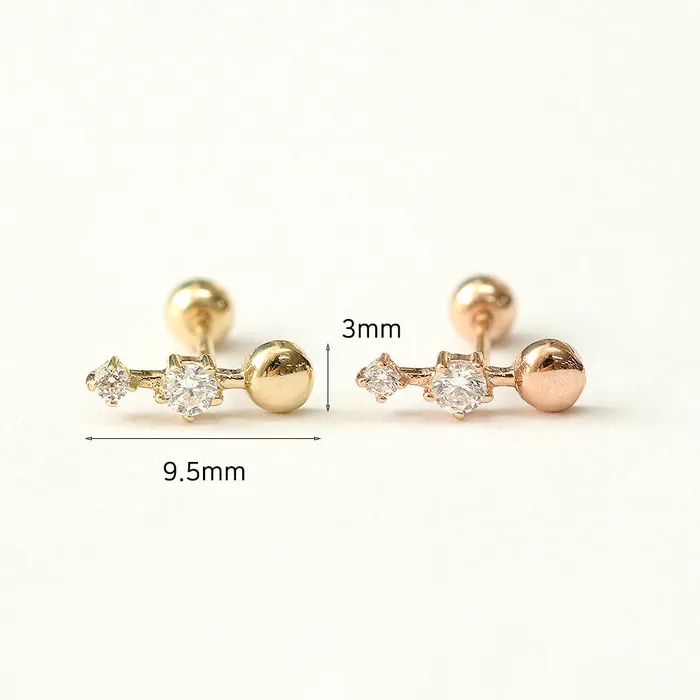 Earrings MinimalBijoux 14K Gold Ball Cubic Bar Cartilage Piercing Earring 20G18G16G