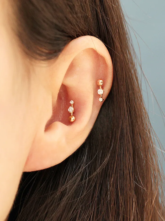 Earrings MinimalBijoux 14K Gold Ball Cubic Bar Cartilage Piercing Earring 20G18G16G