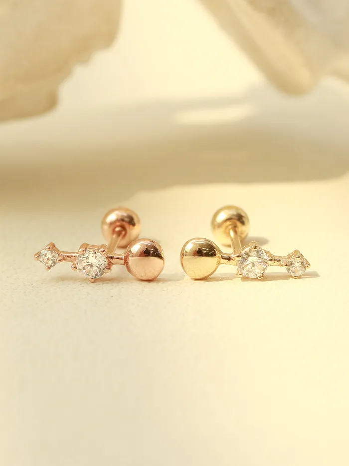 Earrings MinimalBijoux 14K Gold Ball Cubic Bar Cartilage Piercing Earring 20G18G16G
