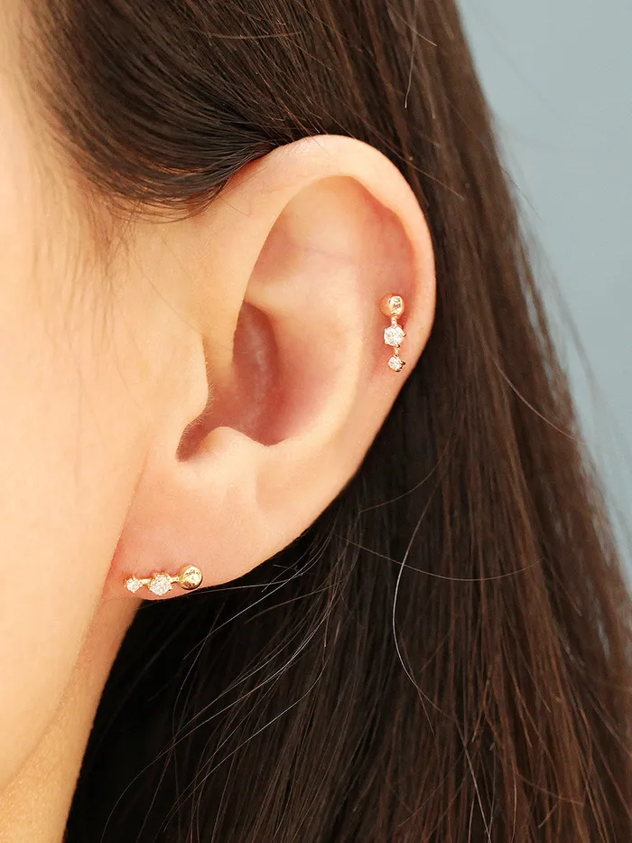 Earrings MinimalBijoux 14K Gold Ball Cubic Bar Cartilage Piercing Earring 20G18G16G