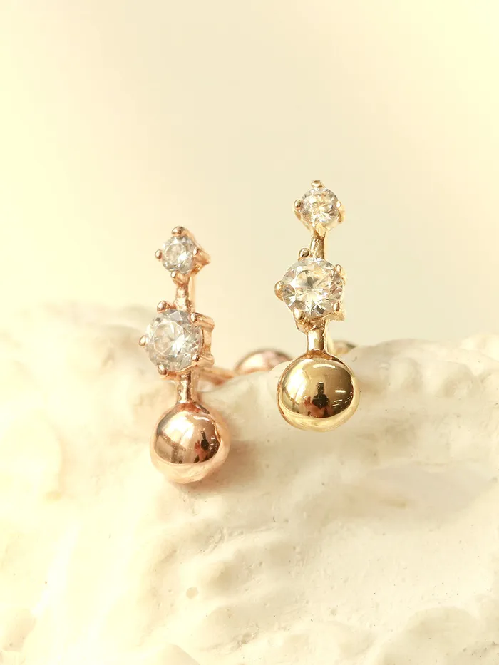 Earrings MinimalBijoux 14K Gold Ball Cubic Bar Cartilage Piercing Earring 20G18G16G