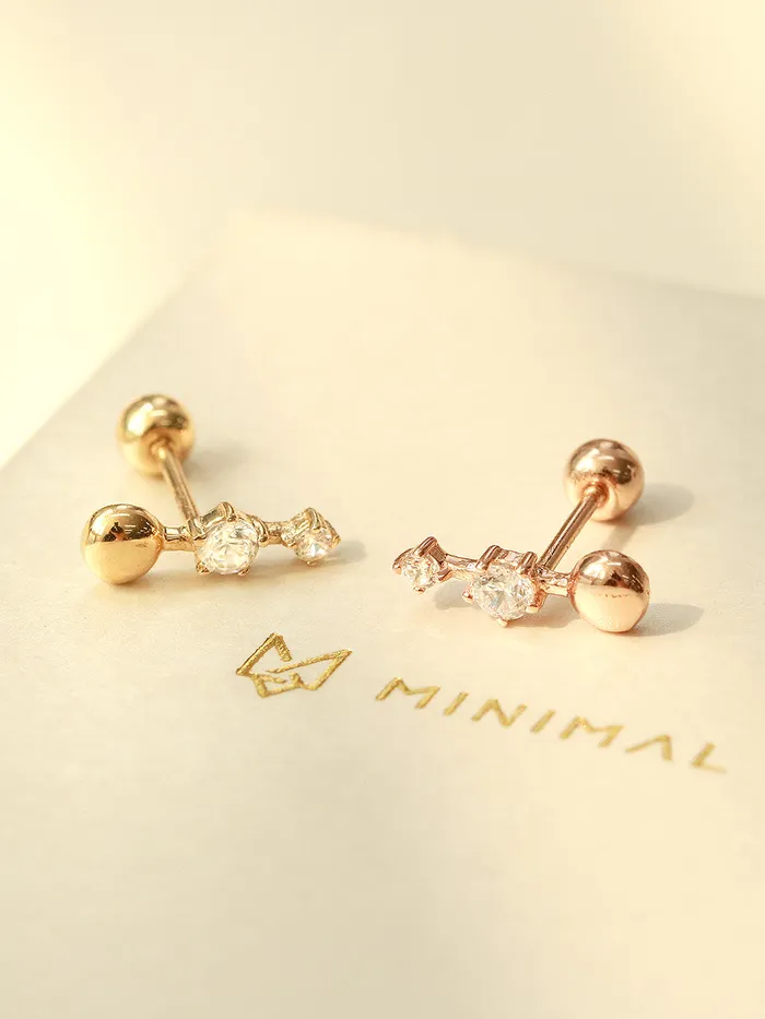 Earrings MinimalBijoux 14K Gold Ball Cubic Bar Cartilage Piercing Earring 20G18G16G