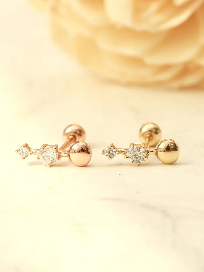 Earrings MinimalBijoux 14K Gold Ball Cubic Bar Cartilage Piercing Earring 20G18G16G