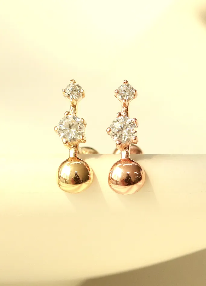 Earrings MinimalBijoux 14K Gold Ball Cubic Bar Cartilage Piercing Earring 20G18G16G