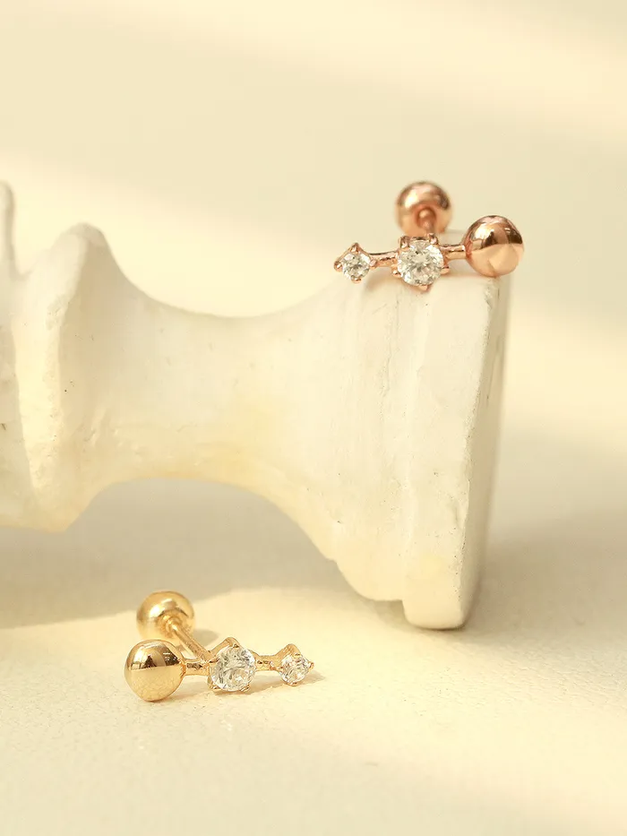 Earrings MinimalBijoux 14K Gold Ball Cubic Bar Cartilage Piercing Earring 20G18G16G