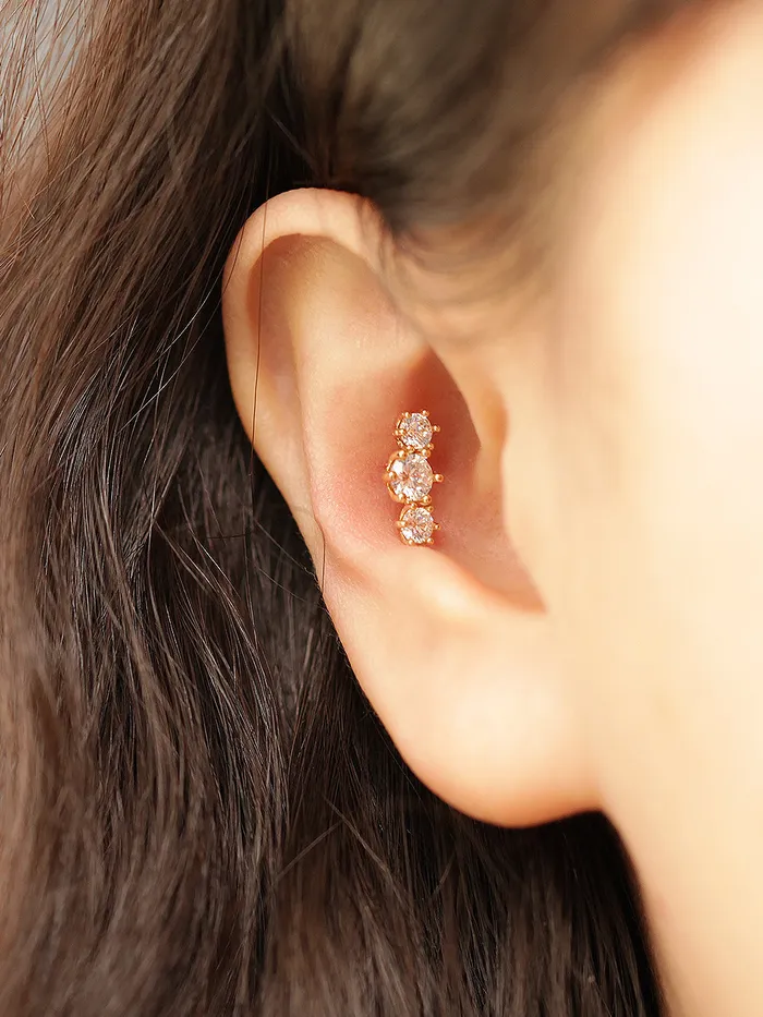 Earrings MinimalBijoux 14K Gold Crown Triple Pearl Cubic Cartilage Earring 20G18G16G