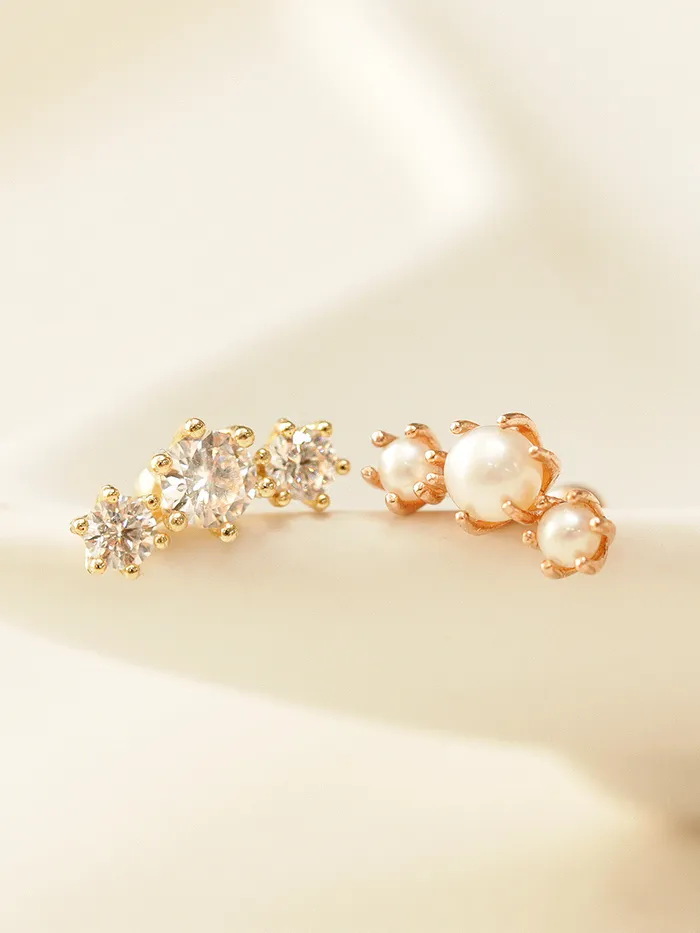 Earrings MinimalBijoux 14K Gold Crown Triple Pearl Cubic Cartilage Earring 20G18G16G