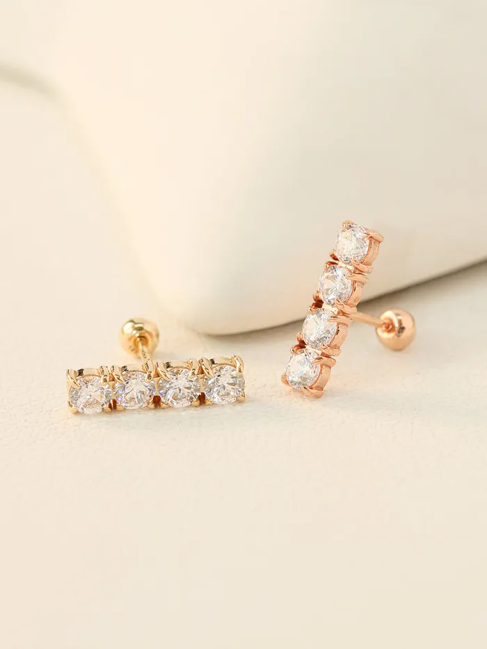 Earrings MinimalBijoux 14K Gold Crystal Bar Cartilage Earring 20G18G16G