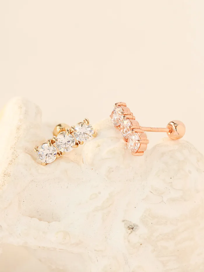 Earrings MinimalBijoux 14K Gold Crystal Bar Cartilage Earring 20G18G16G