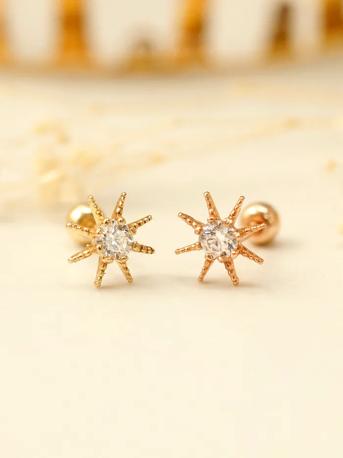 Earrings MinimalBijoux 14K Gold Cubic Sunflower Cartilage Earring 20G18G16G
