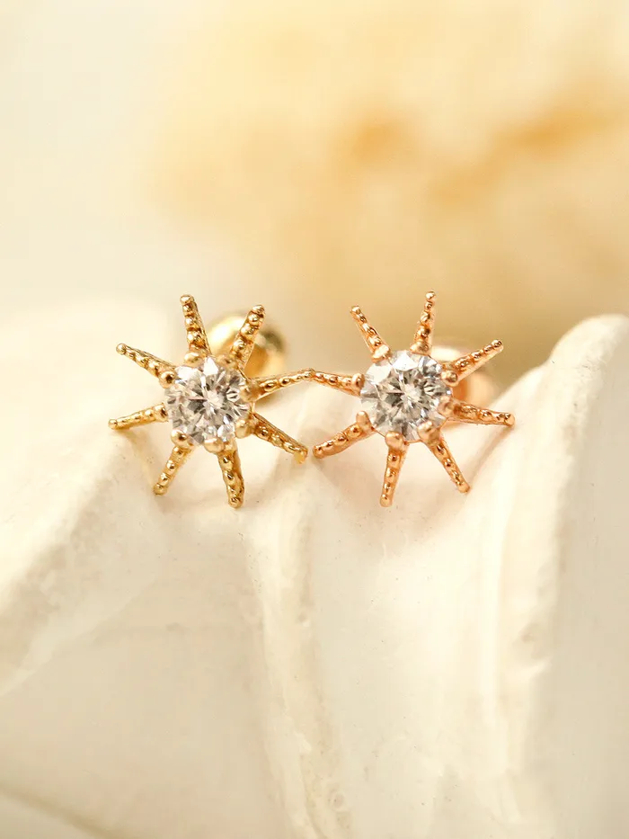 Earrings MinimalBijoux 14K Gold Cubic Sunflower Cartilage Earring 20G18G16G