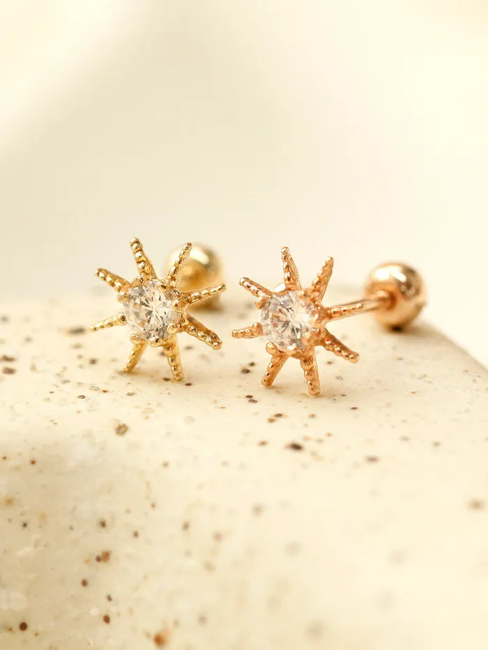 Earrings MinimalBijoux 14K Gold Cubic Sunflower Cartilage Earring 20G18G16G