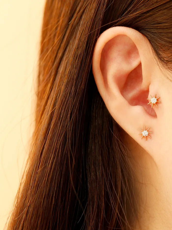 Earrings MinimalBijoux 14K Gold Cubic Sunflower Cartilage Earring 20G18G16G