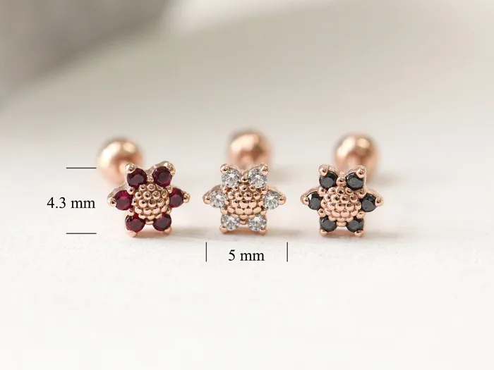 Earrings MinimalBijoux 14K Gold Mini Flower Cartilage Earring 18g16g