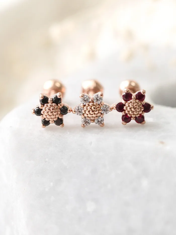 Earrings MinimalBijoux 14K Gold Mini Flower Cartilage Earring 18g16g