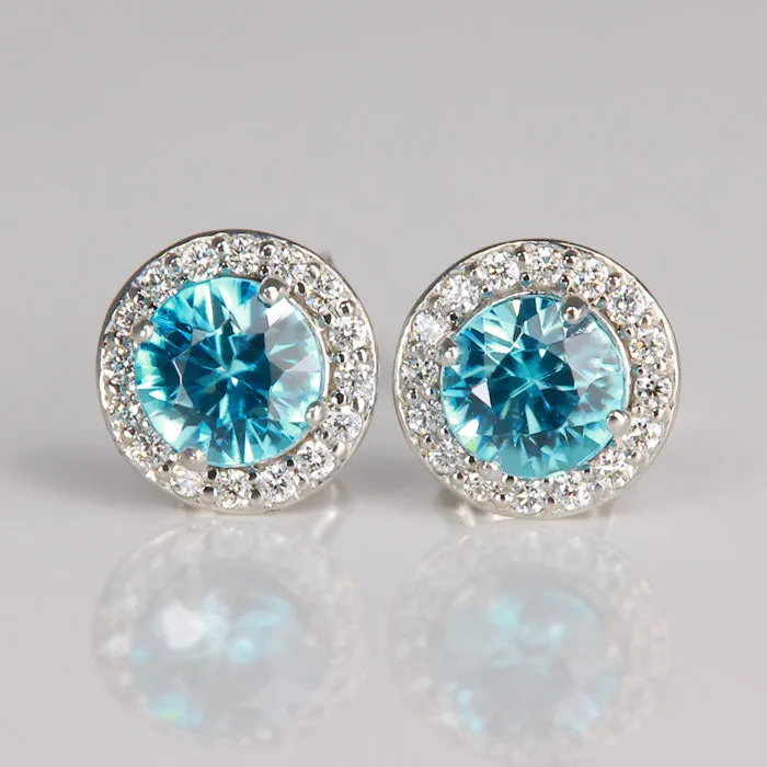 Earrings Moriartys Gem Art 14K White Gold Blue Zircon Diamond Halo Stud Earrings 131cts