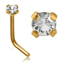 Earrings Tulsa Body Jewelry Prong CZ Gold LBend Nose Stud