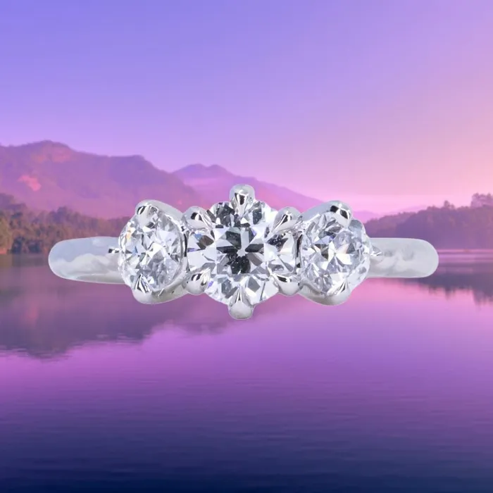 Fancy Diamonds Rings 060ct Center Antique Old European Cut Diamond Three Stone Evergreen Ring in 14k White Gold