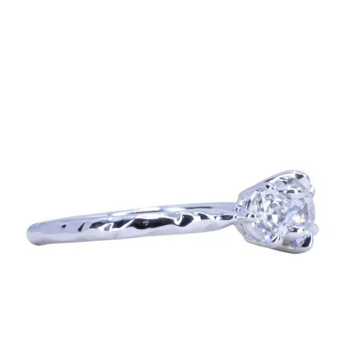Fancy Diamonds Rings 060ct Center Antique Old European Cut Diamond Three Stone Evergreen Ring in 14k White Gold