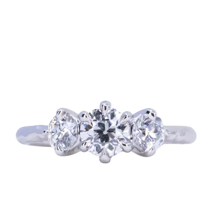 Fancy Diamonds Rings 060ct Center Antique Old European Cut Diamond Three Stone Evergreen Ring in 14k White Gold
