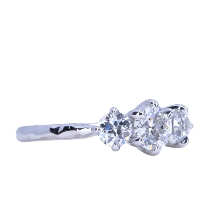 Fancy Diamonds Rings 060ct Center Antique Old European Cut Diamond Three Stone Evergreen Ring in 14k White Gold