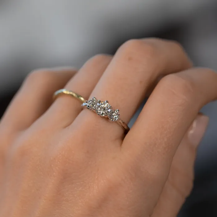 Fancy Diamonds Rings 060ct Center Antique Old European Cut Diamond Three Stone Evergreen Ring in 14k White Gold
