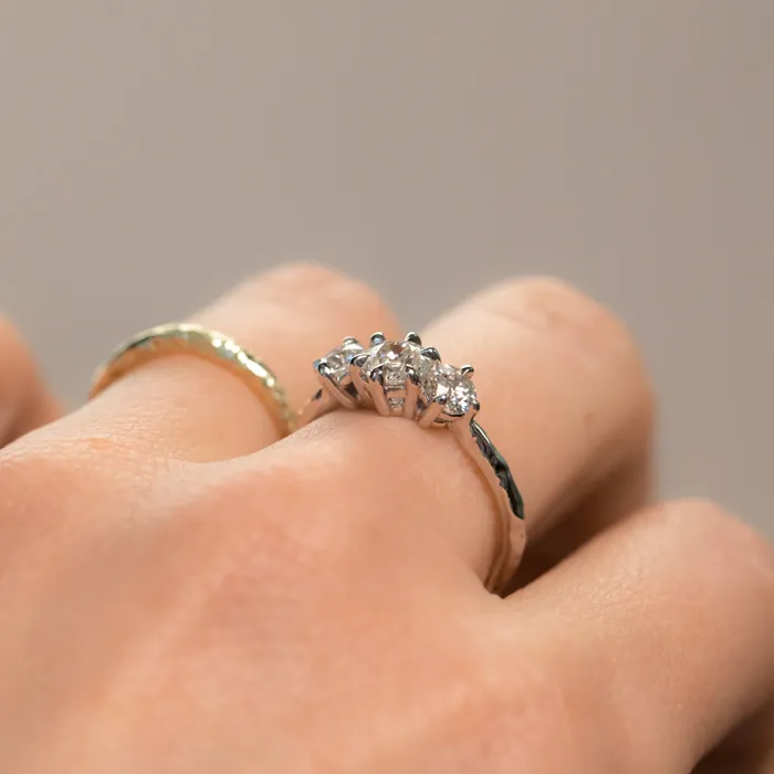 Fancy Diamonds Rings 060ct Center Antique Old European Cut Diamond Three Stone Evergreen Ring in 14k White Gold