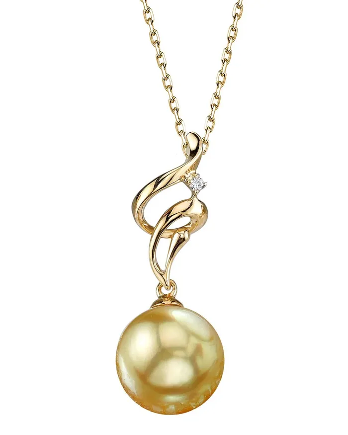 Golden South Sea Pearl Diamond Aria Pendant SPT Necklaces