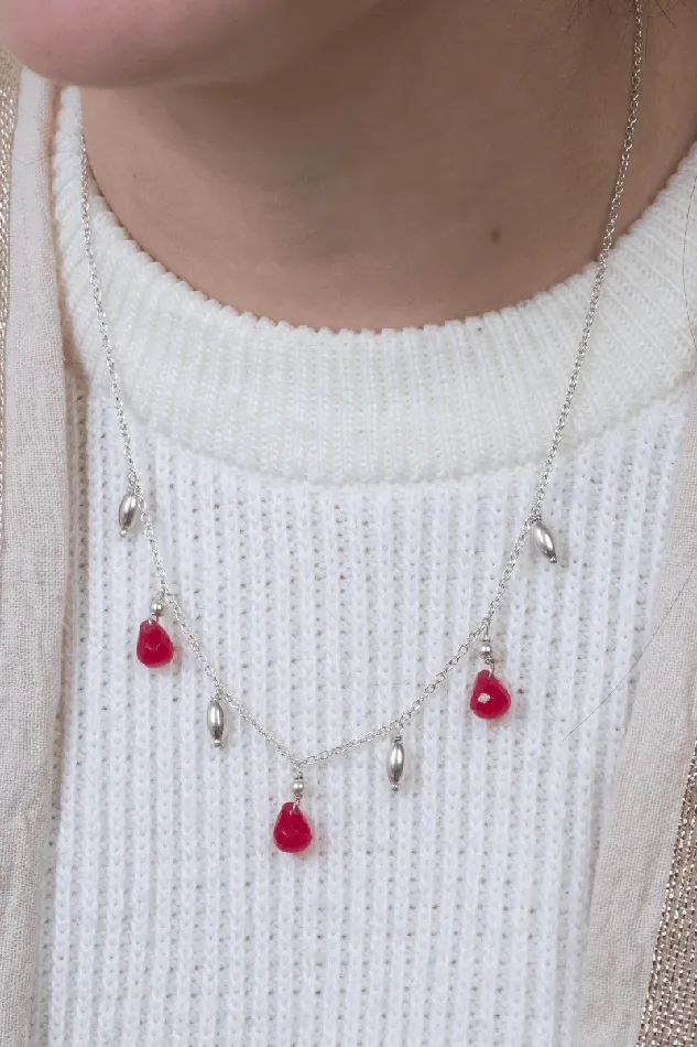 KOAY Silver Store Necklaces Fuchsia Stones 02 Necklace
