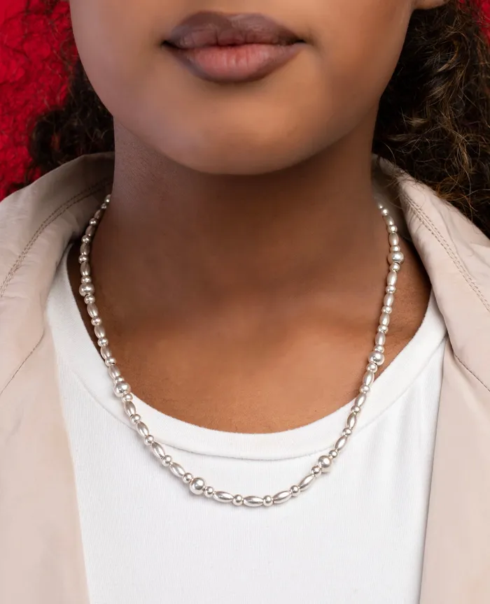 KOAY Silver Store Necklaces Silver Balls and Oval Necklace