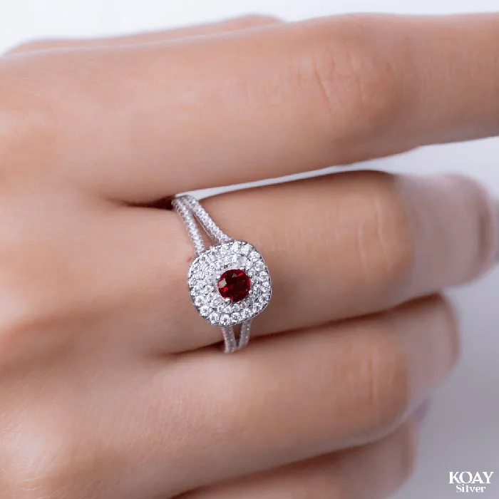 KOAY Silver Store Rings Zircon 0140 Red Ring
