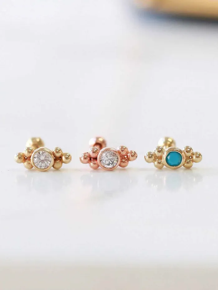 MinimalBijoux 14K Gold Double bohemian Cartilage earring 18g16g Earrings