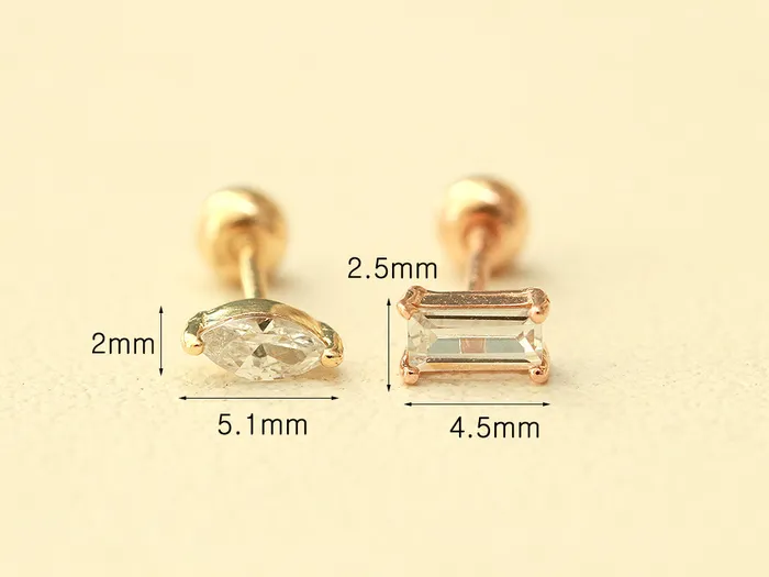 MinimalBijoux 14K gold Mini Oval Square Cubic cartilage earring 20g Earrings