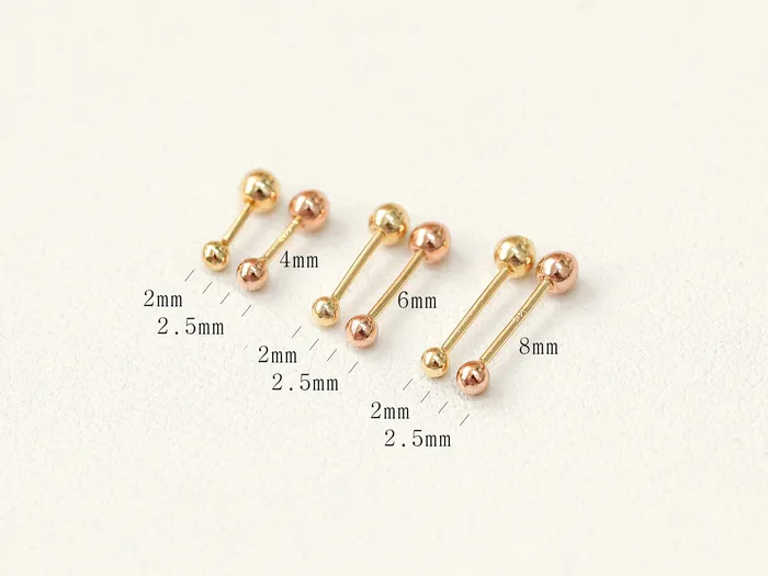 MinimalBijoux Earrings 14K Gold 2mm 25mm ball Cartilage Earring 20g