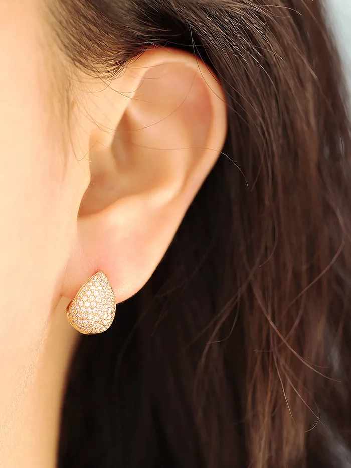MinimalBijoux Earrings 14K Gold Bling Water Drop Cubic Hoop Earring