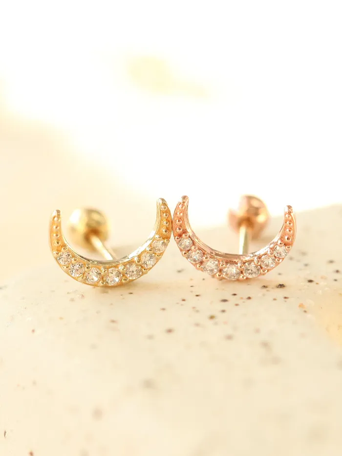 MinimalBijoux Earrings 14K gold Cubic Moon cartilage earring 20g