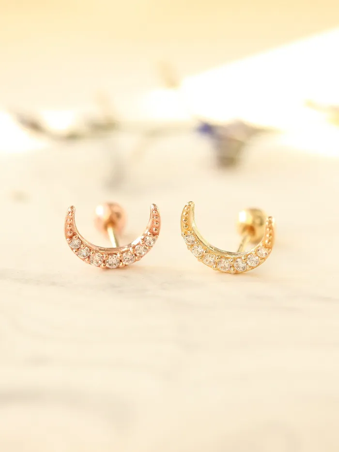 MinimalBijoux Earrings 14K gold Cubic Moon cartilage earring 20g