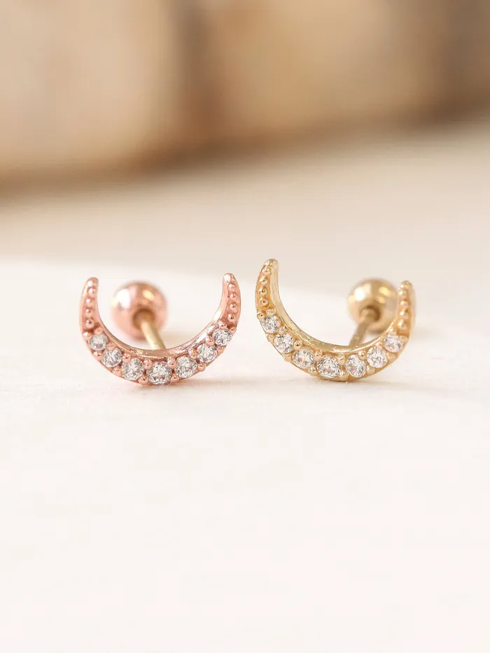 MinimalBijoux Earrings 14K gold Cubic Moon cartilage earring 20g