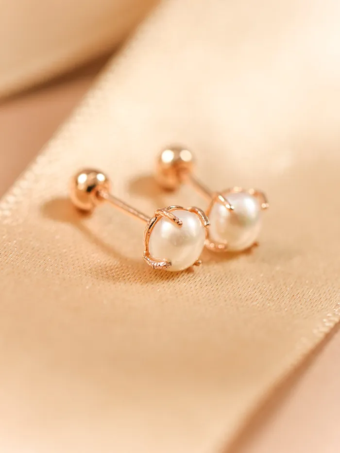 MinimalBijoux Earrings 14K Gold Simple 4 Prongs Fresh Water Pearl Piercing Earring 20G18G16G