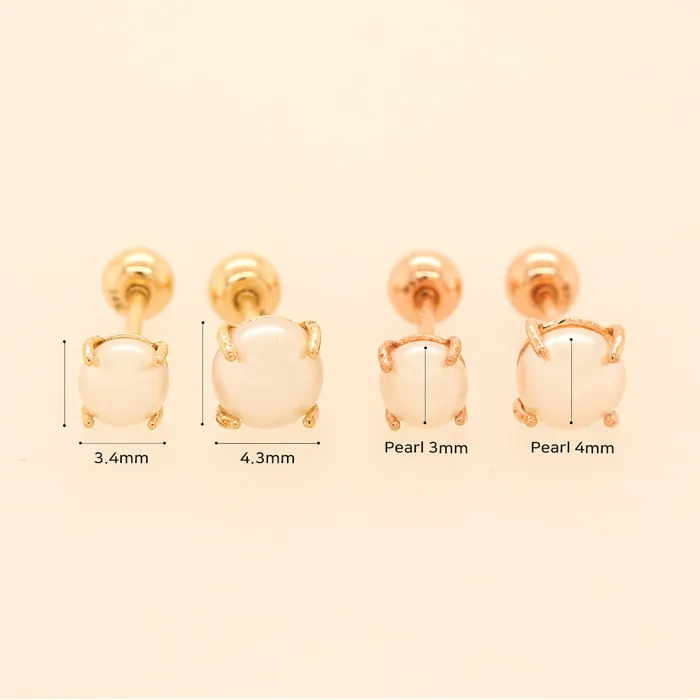 MinimalBijoux Earrings 14K Gold Simple 4 Prongs Fresh Water Pearl Piercing Earring 20G18G16G