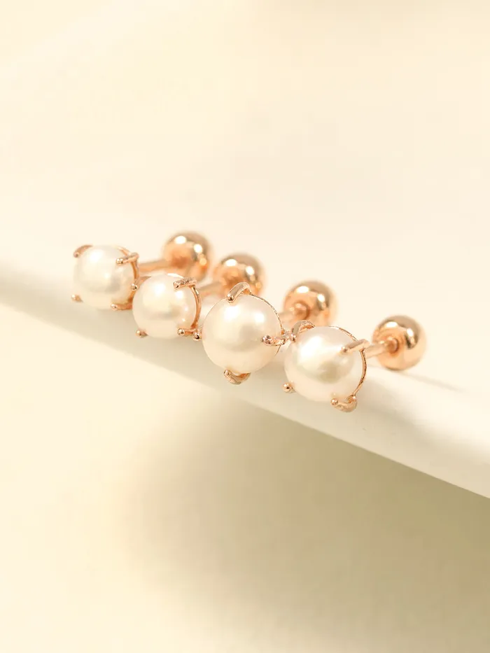 MinimalBijoux Earrings 14K Gold Simple 4 Prongs Fresh Water Pearl Piercing Earring 20G18G16G