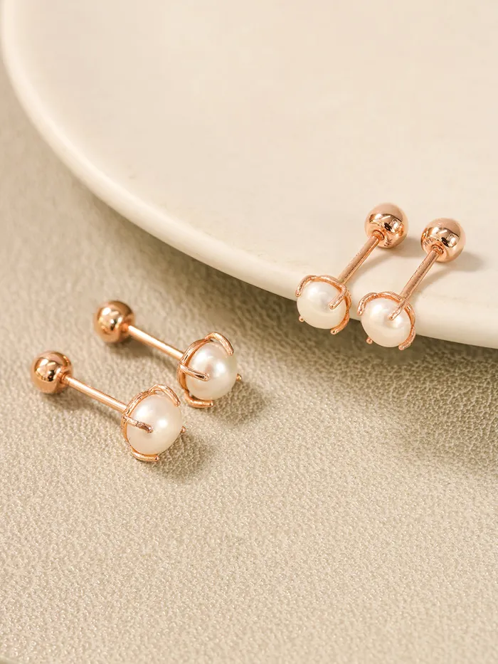 MinimalBijoux Earrings 14K Gold Simple 4 Prongs Fresh Water Pearl Piercing Earring 20G18G16G