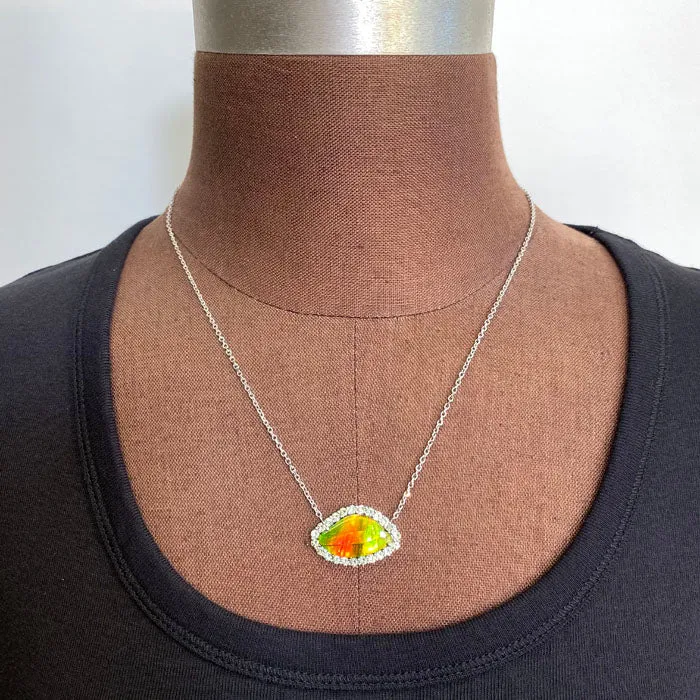 Moriartys Gem Art 14K White Gold Ammolite and Demantoid Garnet Necklace 1000cts Necklaces