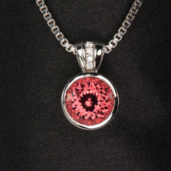 Moriartys Gem Art 14K White Gold PInk Bezel Portuguese Cut Tourmaline Pendant 497 Carats Necklaces Moriartys Gem Art 14K White Gold PInk Bezel Portuguese Cut Tourmaline Pendant 497 Carats Necklaces