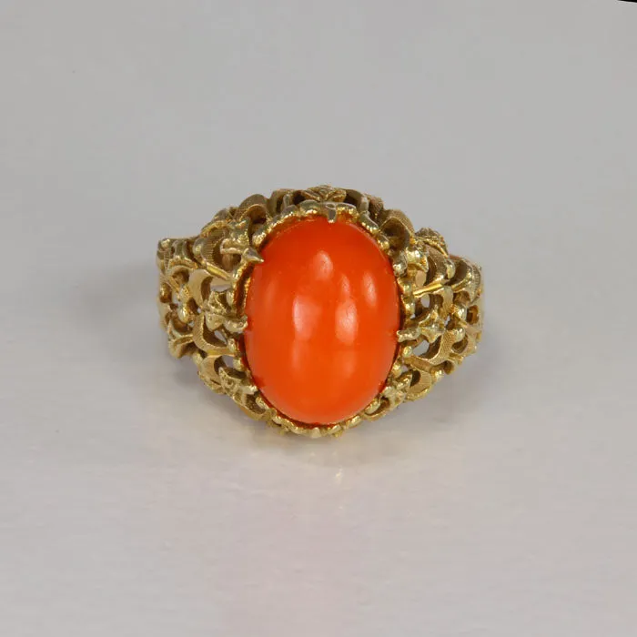 Moriartys Gem Art 14K Yellow Gold Coral Ring Rings