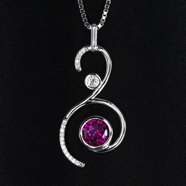 Moriartys Gem Art Necklaces 14K White Gold Round Brilliant Purple Garnet and Diamond Pendant Moriartys Gem Art Necklaces 14K White Gold Round Brilliant Purple Garnet and Diamond Pendant