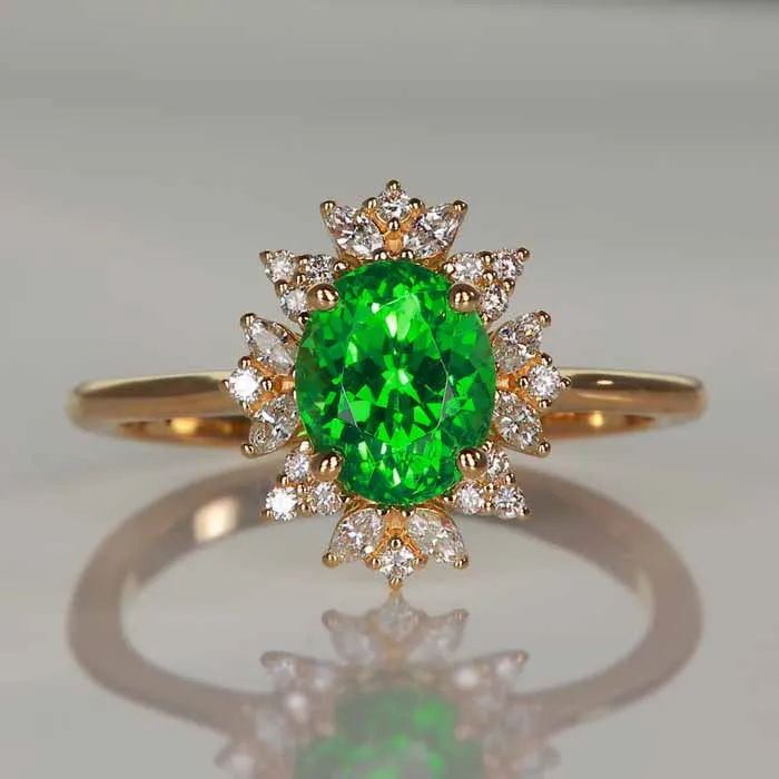 Moriartys Gem Art Rings 14K Yellow Gold Tsavorite Garnet Diamond Ring 204 Carats Moriartys Gem Art Rings 14K Yellow Gold Tsavorite Garnet Diamond Ring 204 Carats