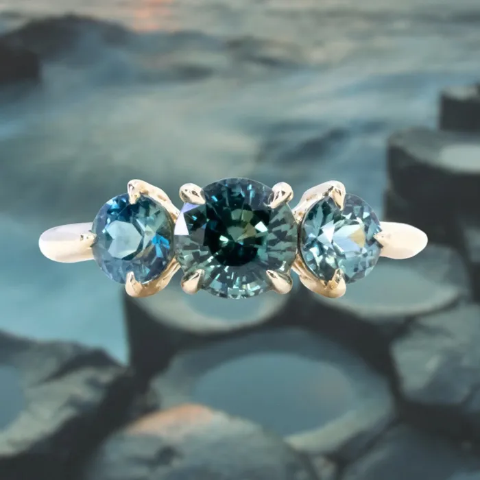 Nashan Rings 108ct Ocean Blue Sapphire Prong Set Three Stone Ring in 14k Yellow Gold Nashan Rings 108ct Ocean Blue Sapphire Prong Set Three Stone Ring in 14k Yellow Gold