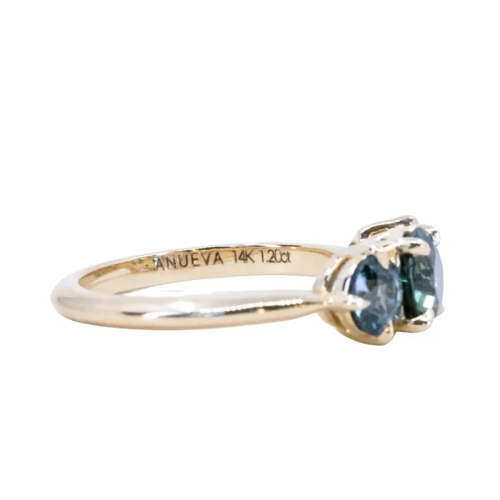 Nashan Rings 108ct Ocean Blue Sapphire Prong Set Three Stone Ring in 14k Yellow Gold