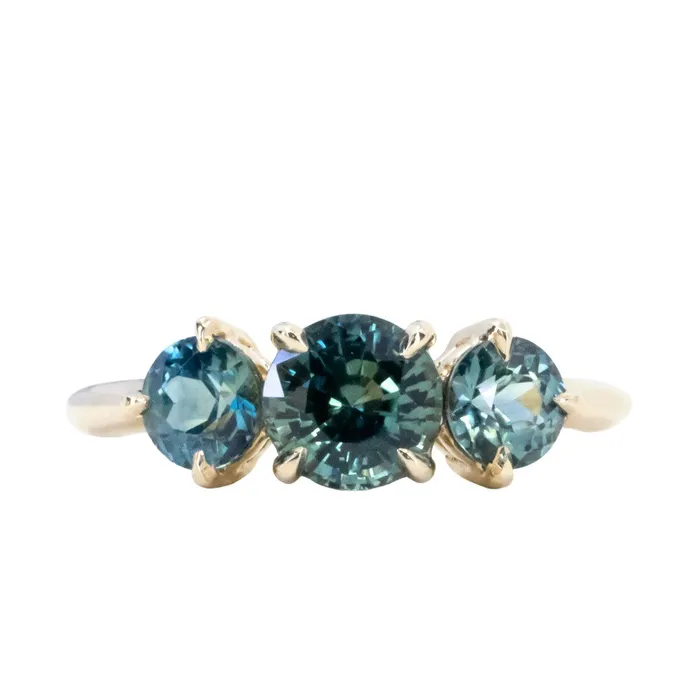 Nashan Rings 108ct Ocean Blue Sapphire Prong Set Three Stone Ring in 14k Yellow Gold